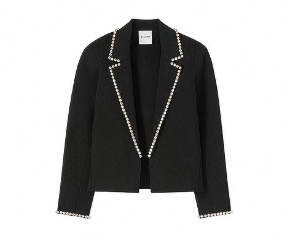 St. John Half Milano Knit Jewel Trim Jacket Pre Fall 2023 Black Size 10